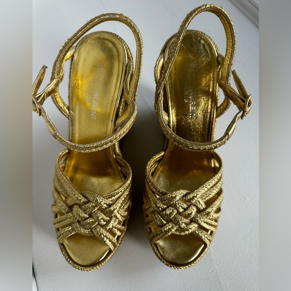 Saint Laurent size 8US Gold platform Sandals like New - Picture 2 of 8